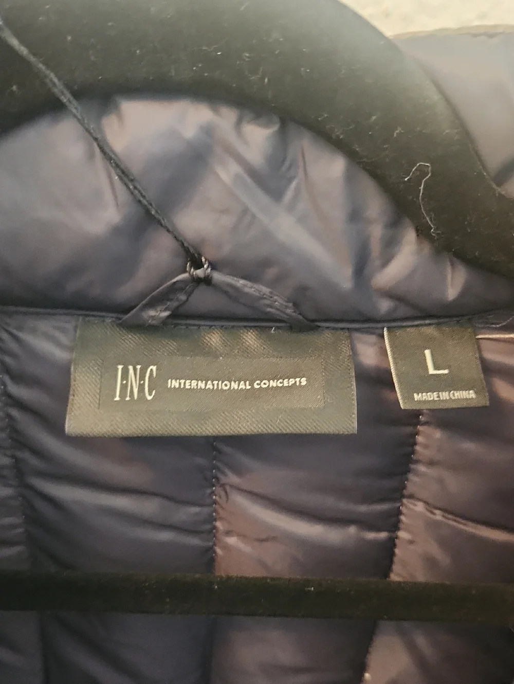 INC International Concepts Quilted Puffer Jacket in Gray and Navy